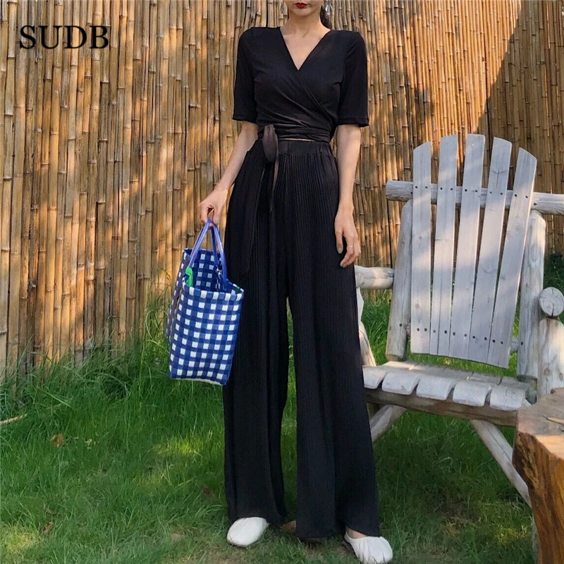 SUDB Two Piece Set Top And Pants Crop Wide Leg 2 Sets Women Tracksuits Outfits Trousers | Женская одежда
