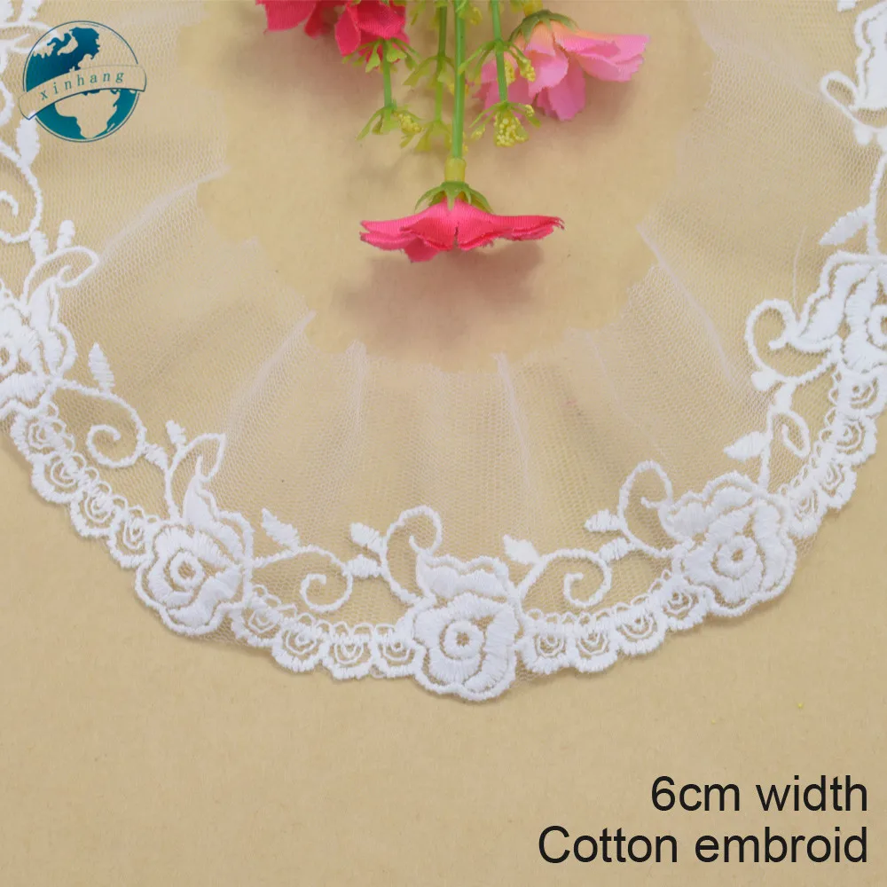 Ширина 6 см хлопковая вышитая лента гипюр кружевная отделка или основовязание