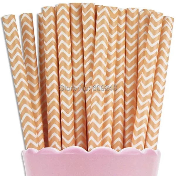 

100pcs Mixed Colors Printed Peach Chevron Paper Straws, Cheap Long Vintage Biodegradable Bulk Party Paper Drinking Straws Online