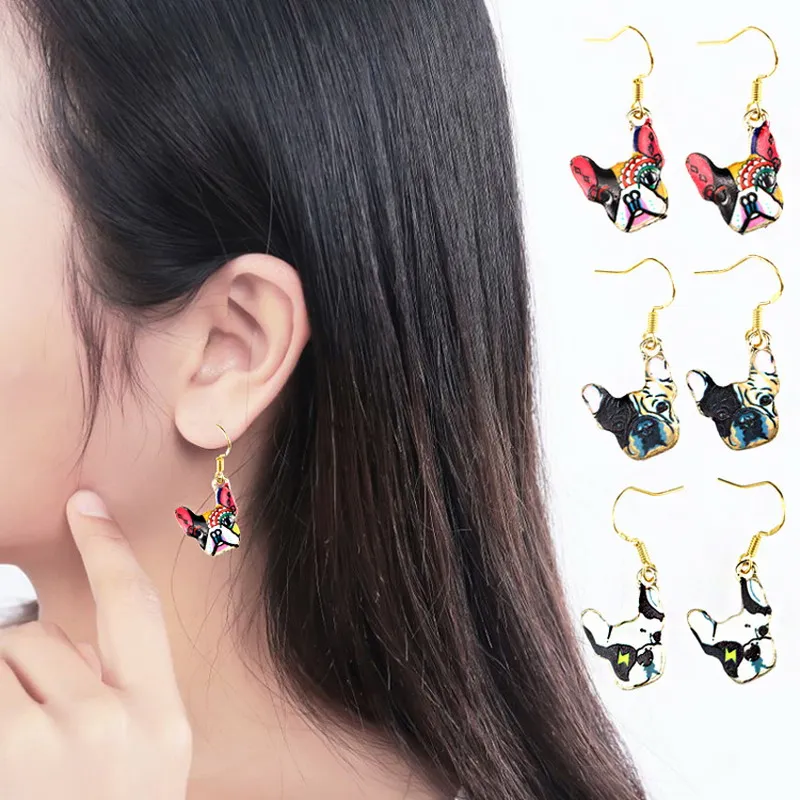 Висячие длинные висячие серьги с рисунком быка мопса модные ювелирные изделия