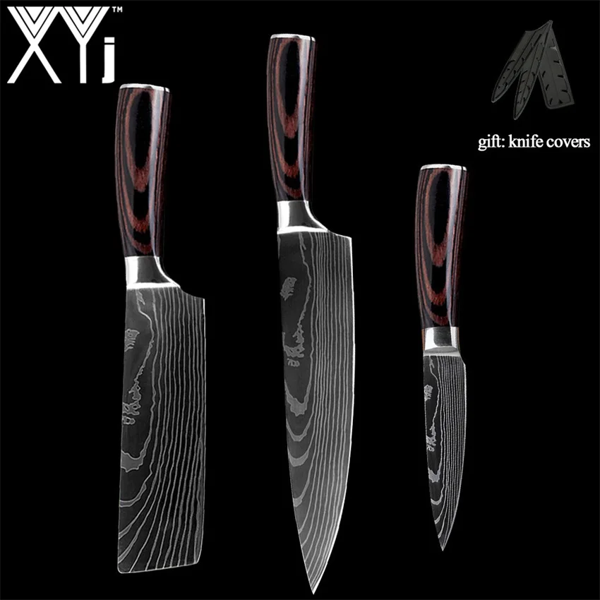 3 Pcs Knife Style1 XYj Новое поступление кухонные ножи из нержавеющей стали инструмент для приготовления фруктов Santoku нож шеф-повара Дамасские вены кухонные ножи - Цвет: 3 Pcs Knife Style1