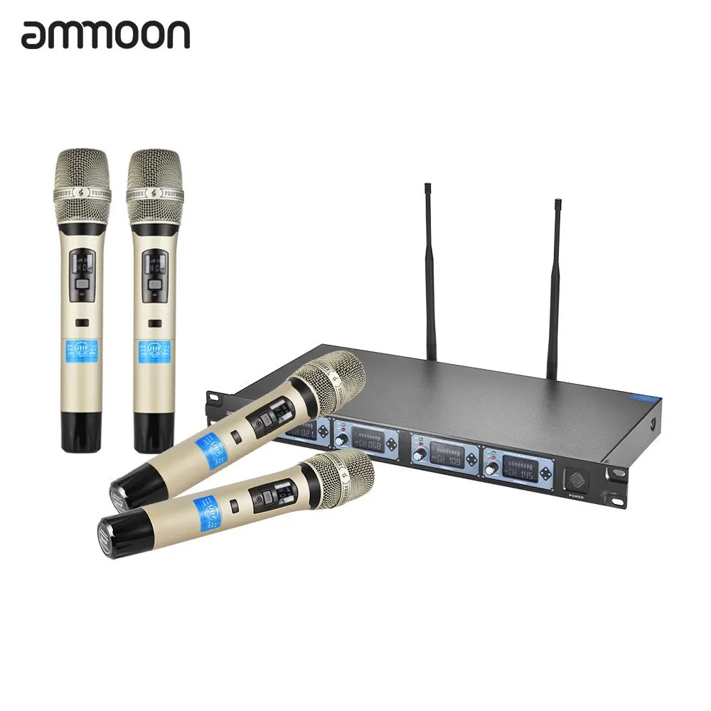 ammoon 4D-B Professional 4 Channel UHF Wireless Handheld Microphone System Microphones 1 Receiver | Спорт и развлечения