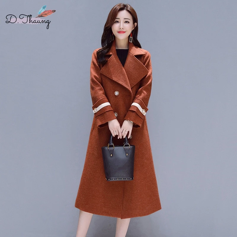 

Woolen Coat Female Spring Autumn 2019 New Loose Medium Long Women Woolen Coat Double-Breasted High-End Ladies Woolen Coat Qw024