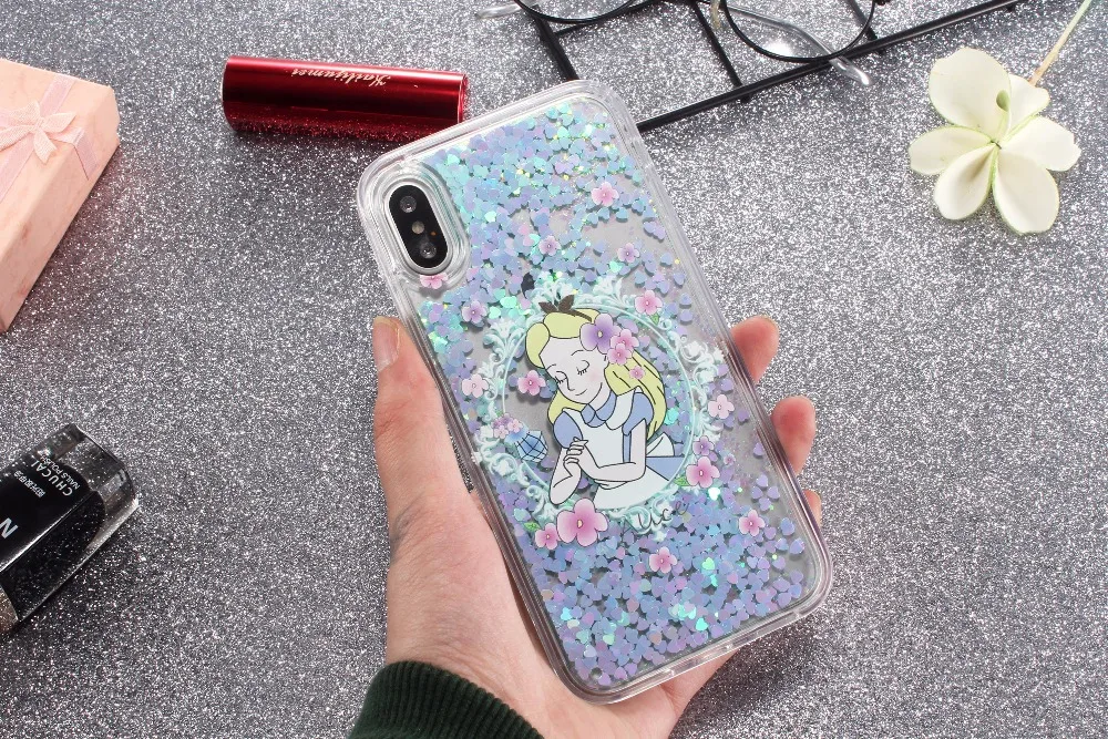 For IPhone 7 6 6S Plus Quicksand Blue Girl Pattern Case Fashion PInk Glitter Stars Cover Hot Sales Cartoon Cinderella Phone |