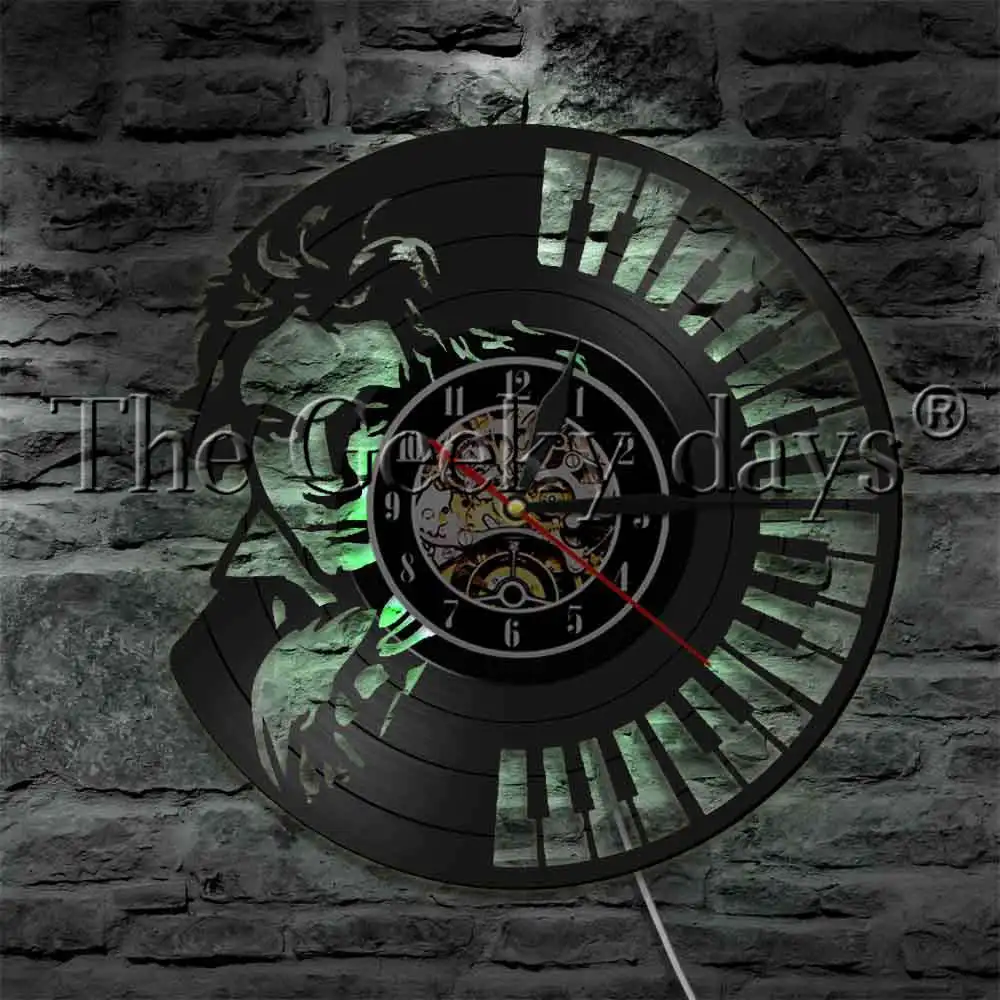  Beethoven Portrait LED Hanging Lamp Piano Keyboard Classical Music Composer Vinyl Record Wall Clock For Piano Lover Gift