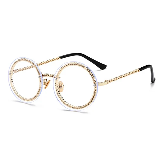 Golden Clear SHAUNA Модные металлические оправа с цепочкой Круглые Солнцезащитные очки без оправы для женщин - Цвет линз: Golden Clear