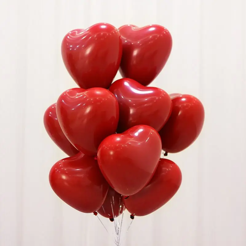 Ruby red Heart 20pcs/lot Romantic 10 Inch Love Heart Latex Helium Balloons Wedding Decoration Globos Valentines Day Happy Birthday Party Ballon - Цвет: Ruby red Heart
