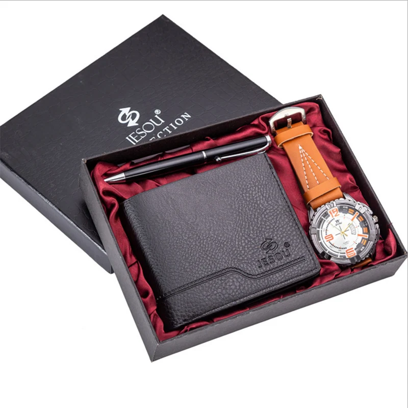 Роскошные мужские часы + бумажник на подарок набор наручные montre homme кварцевые