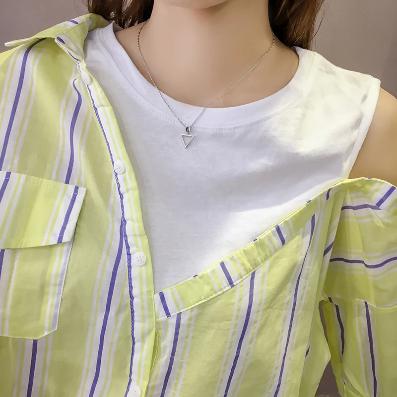 Fashion Pink Short Sleeve Shirt Women 2018 Striped Summer Shirts Loose Casual Tops TTBE008 |