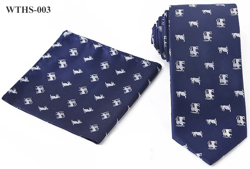 Tailor Smith Necktie and Hankerchief Set Dot Animal Wolf Shark Floral Tie Set 7.5CM Microfiber Woven Suit Tie with Pocket Square