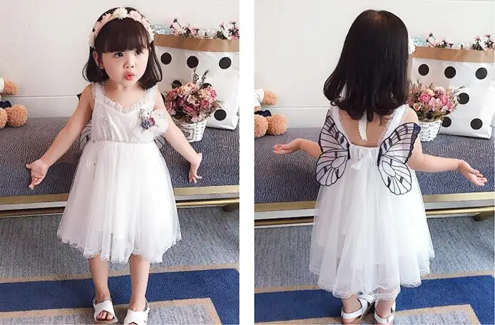 12Month-5Y Baby Girl Princess Dress 2019 Summer Elegant White Flower Wings Tulle Wedding Dresses Children Kid Clothes | Детская одежда
