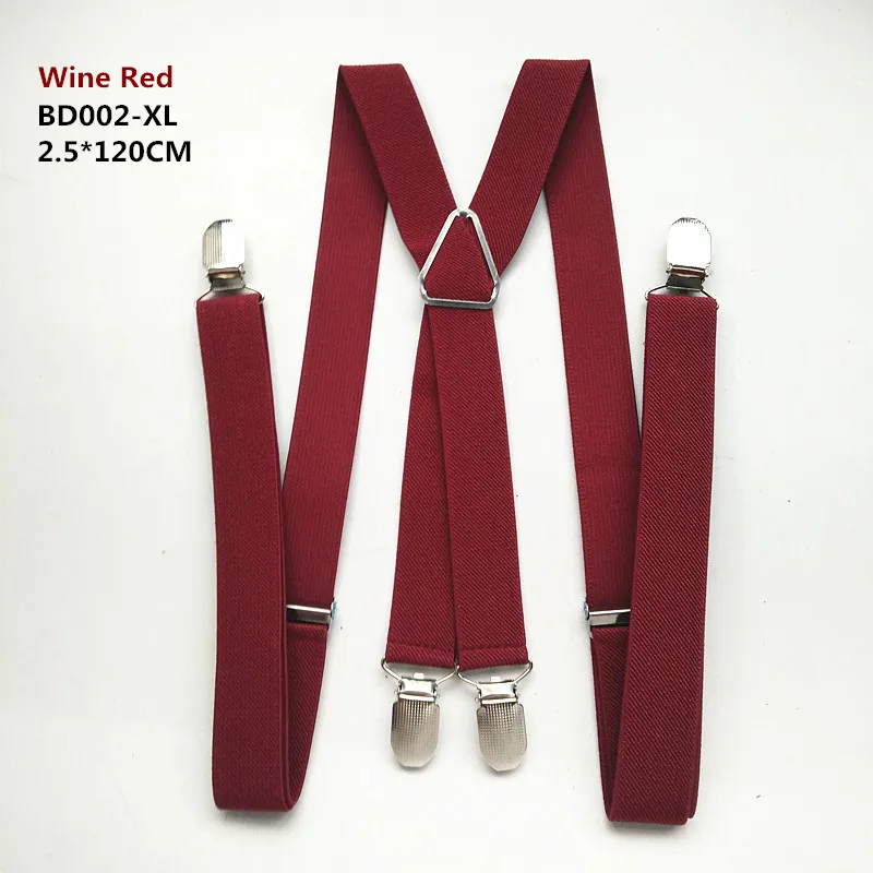 Wine red-120cm 120 см длина сплошной цвет взрослые мужские подтяжки 2,5 см регулируемый эластичный ремень X-Back подтяжки для женщин рубашки остается BD002 - Цвет: Wine red-120cm