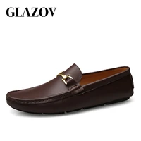 glazov italian mens shoes casual brands slip on formal luxury shoes men loafers moccasins genuine leather brown driving shoes