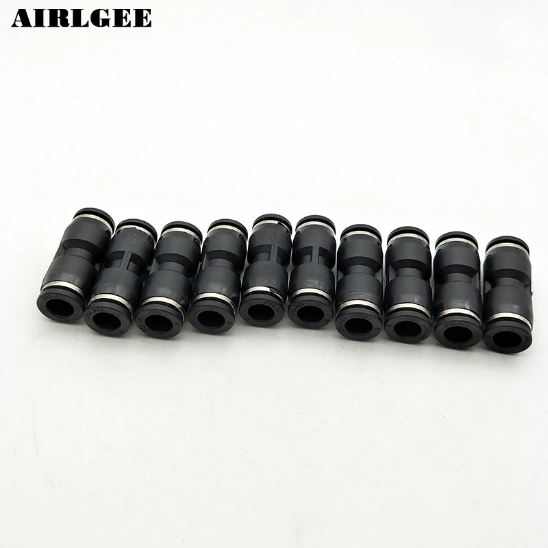 

10 Pcs Black Air Pneumatic 8mm to 8mm Straight Push in Connectors Quick Fittings PU-8 Free shipping