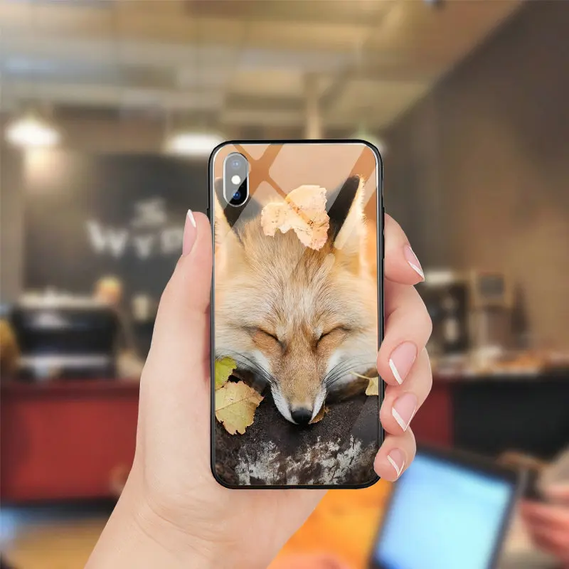 Симпатичные Red Fox в осенний лес закаленное стекло Transprent мобильного телефона Caess