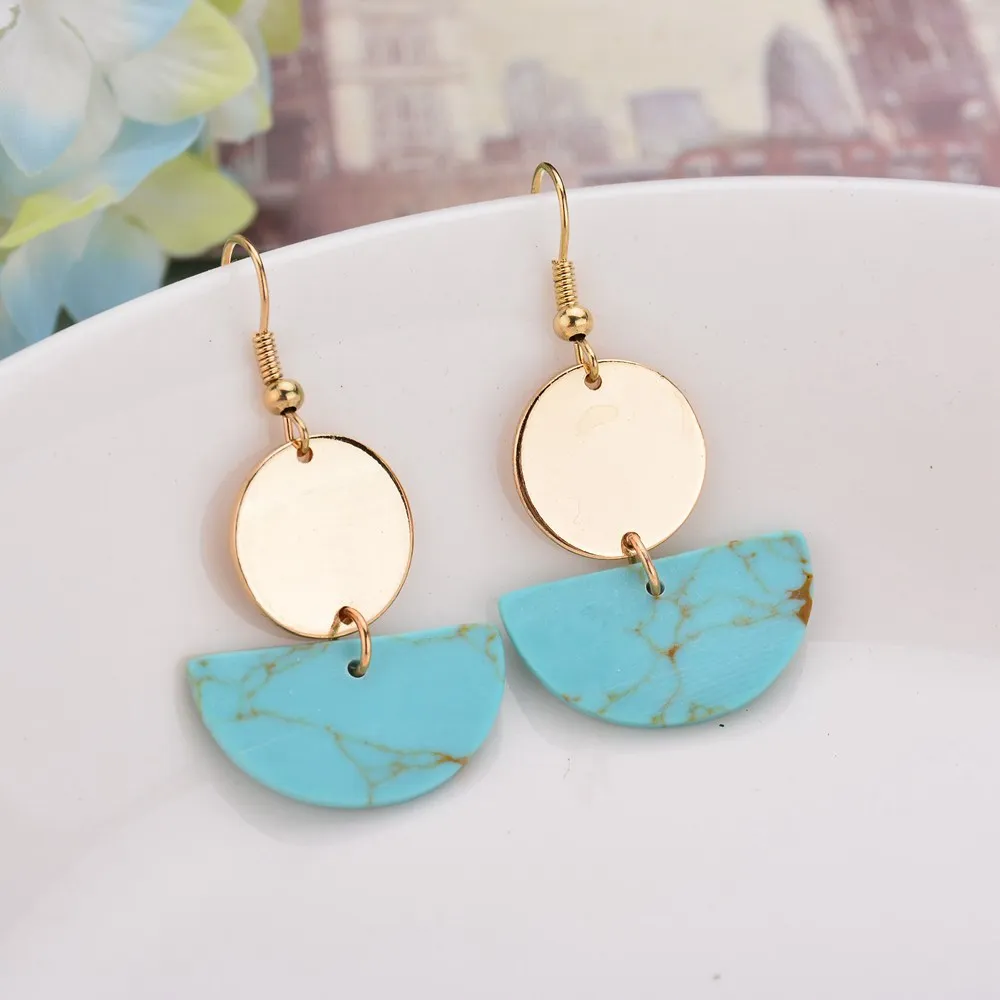 Женские серьги подвески золотого цвета с искусственным мрамором|earrings for|dropping