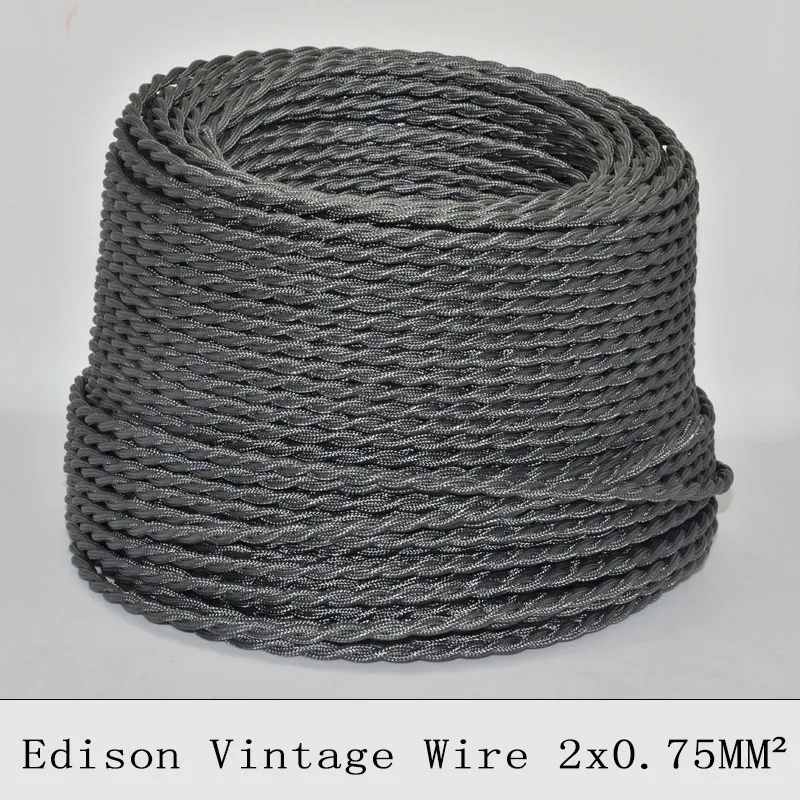 2*0 75 мм2 винтажный Электрический провод Эдисона серая трикотажная ткань ретро