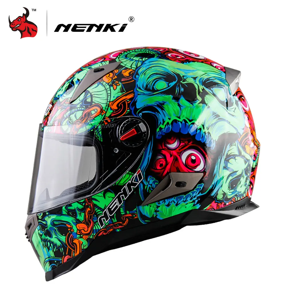 green skeleton NENKI мотоциклетные шлемы с сертификацией ECE Moto шлем для мотокросса мотоциклетный шлем для мотокросса - Цвет: green skeleton