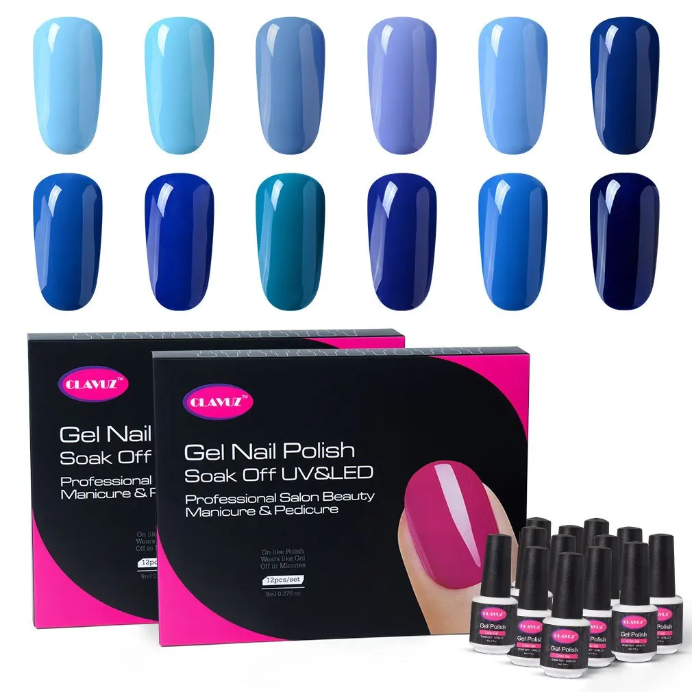 12pcs Blue CLAVUZ 12 шт./лот 8 мл винно-красный Гель-лак для ногтей с подарочной коробкой синий/розовый цвет Гель-лак Полупостоянный лак для ногтей - Цвет: 12pcs Blue