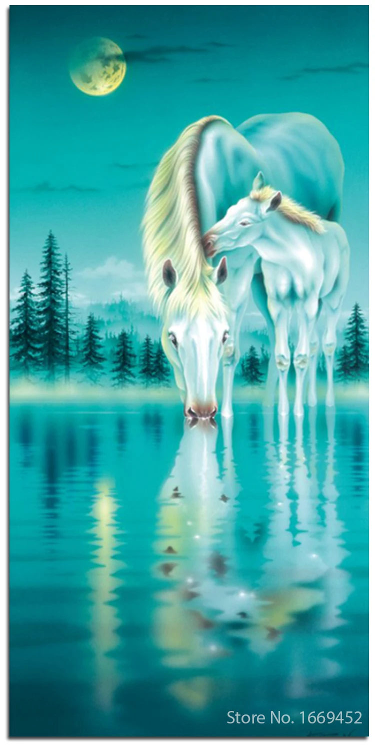 Бриллиантовая мозаика с изображениями белой лошади картина кристалл горный