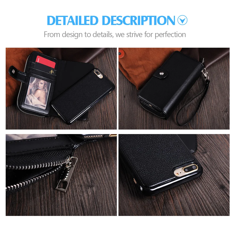 LANCASE For iPhone 6S Case Zip Multifunction Cover for 6s 6 Plus 5s 4s 7 Detachable Leather Phone Cases Coque | Мобильные телефоны