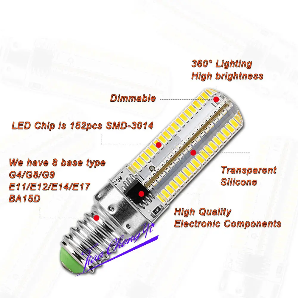 Приглушасветодиодный Светодиодная лампа G4 G9 E14 BA15D 9W 152 LED 3014 SMD Кукуруза