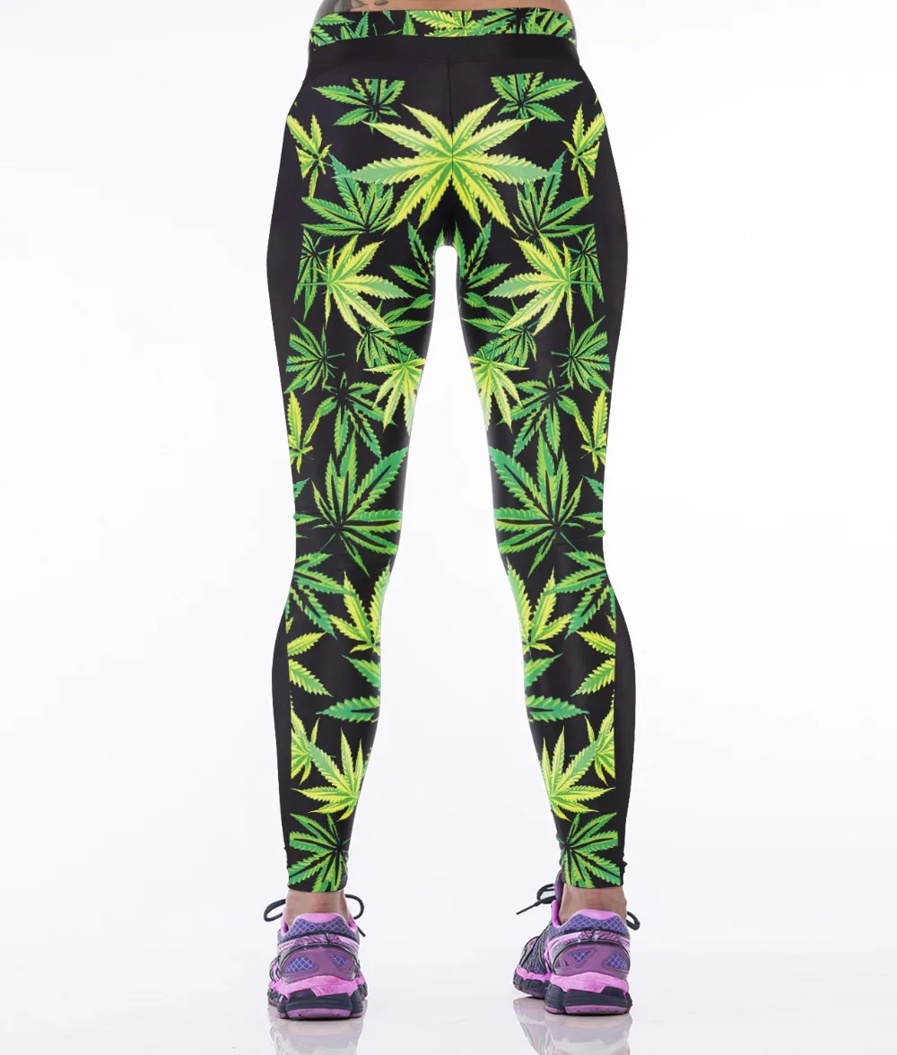 Новинка женские леггинсы для фитнеса большого размера с принтом в виде зеленых