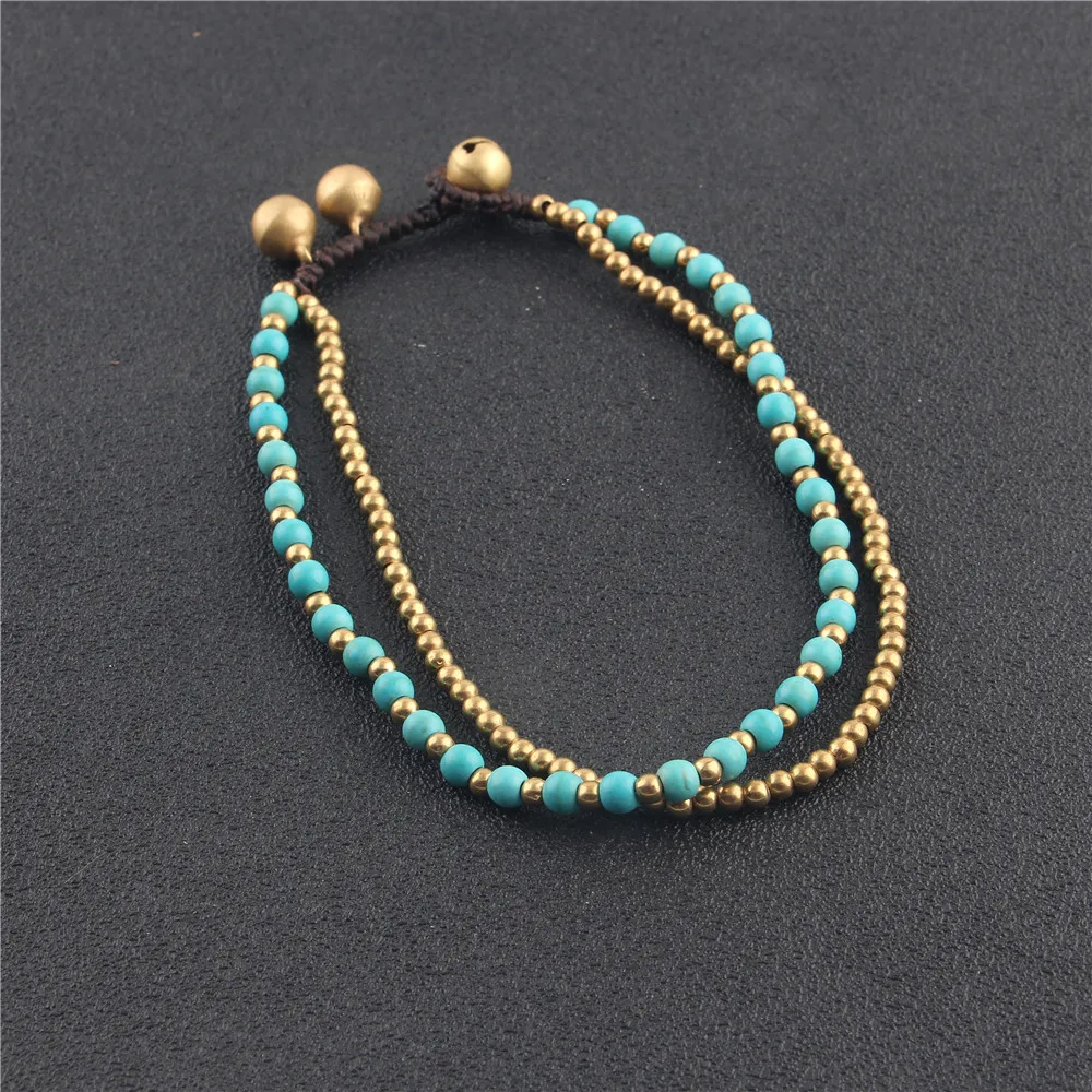 Простой дизайн Круглый бисер двухслойная золотая цепочка с бисером на ноге женские браслеты для щиколотки пляжный модный ножной браслет