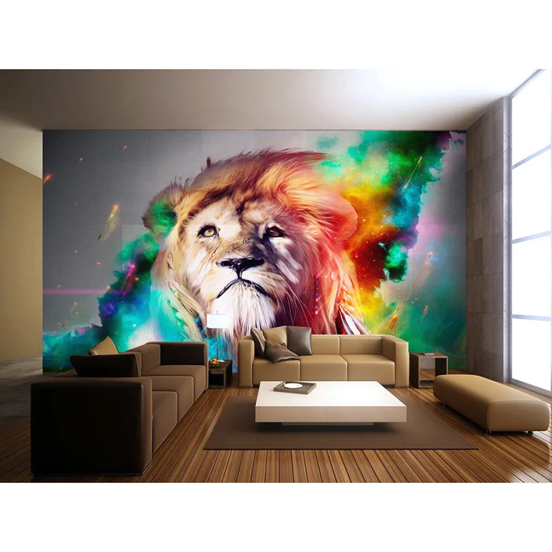 picture in Photo Wallpaper 3D Animal Painting Background Bedding Room Wall Paper Colorful lion Quality Home Decor #159 | Дом и сад