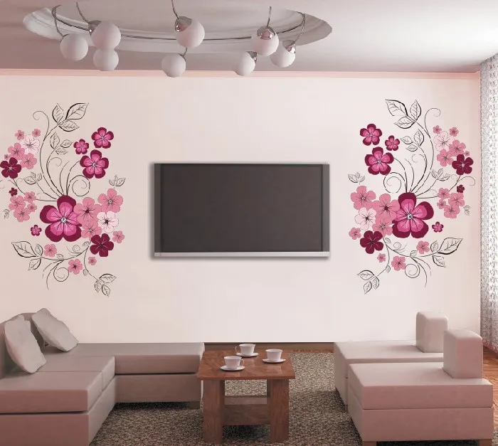 

Free Shipping Removable Vinyl Wall Stickers Flowers Living Room TV/Sofa Background Home Decoration Wall Decals 60*90cm JM7151