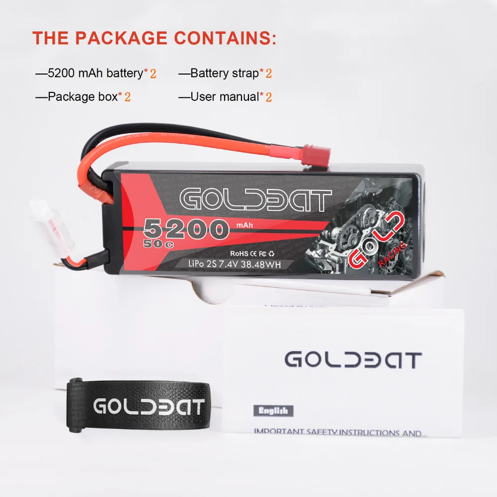 2 единицы GOLDBAT Lipo батарея для RC 5200mAh 7,4 V 50C 2S LiPo батарея с Deans XT60 Разъем для RC автомобиль грузовик Truggy Танк Helicopt