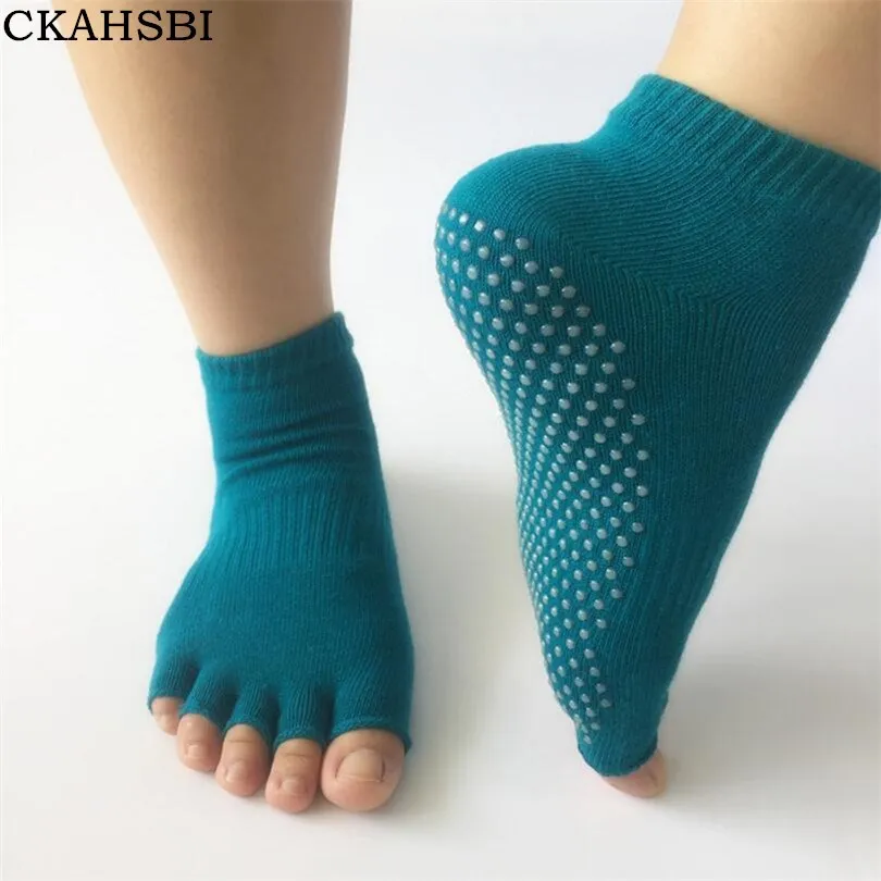 CKAHSBI/1 пара носков для йоги с пятью пальцами; нескользящие носки с открытым носком; нескользящие носки для пилатеса; Прочные носки для йоги с открытым носком