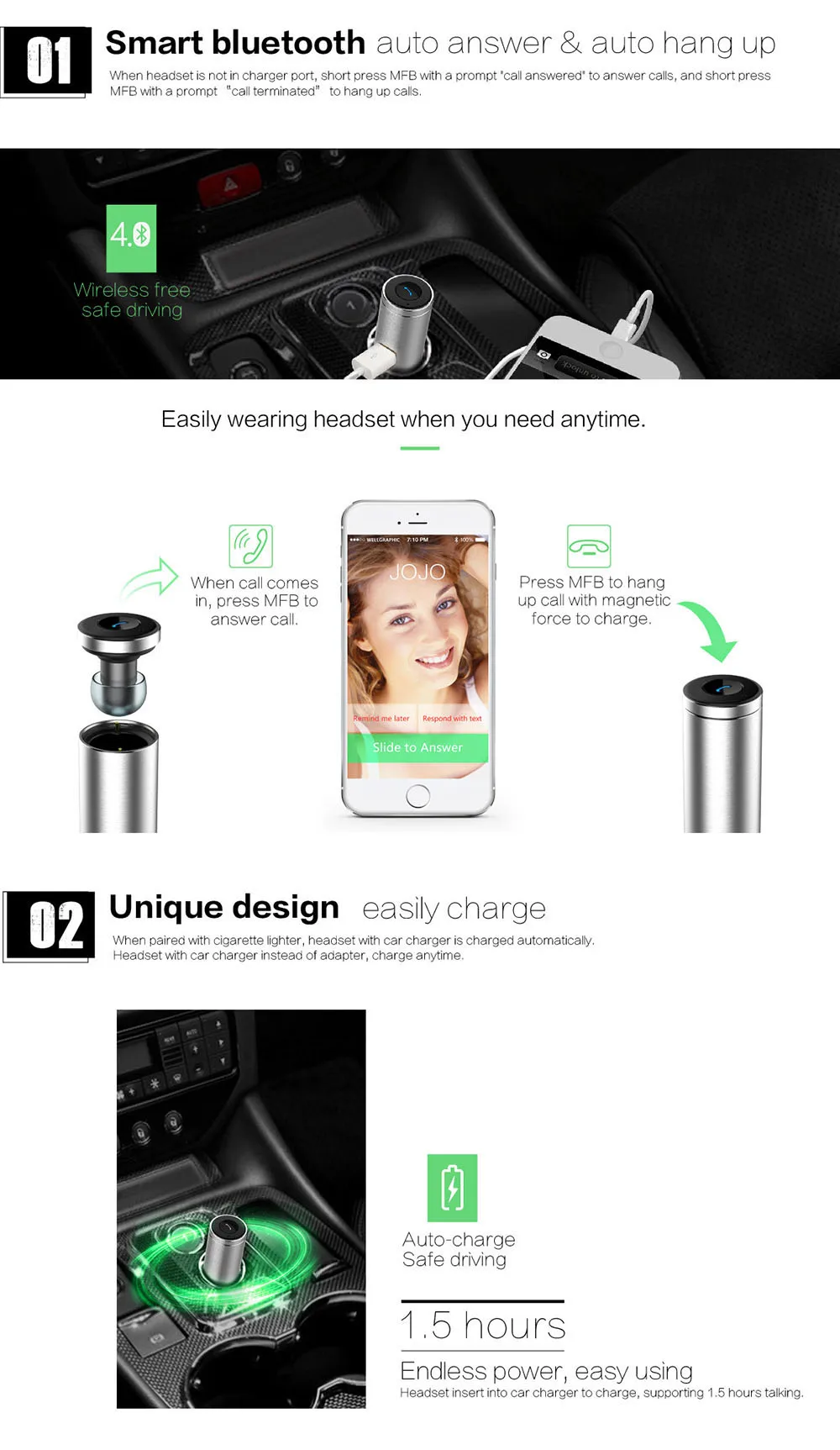 Автомобильная Bluetooth беспроводная гарнитура для наушников стерео мини наушники с Автомобильная usb-зарядка громкой связи
