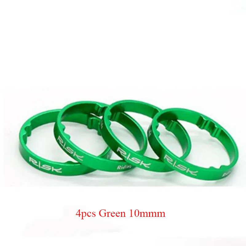 10mm Green Risk 4 шт., 5 мм, 10 мм, Велосипедная вилка, шайба, распорки, алюминиевый сплав, велосипедная гарнитура, шайба для поднятия руля, шайба - Цвет: 10mm Green