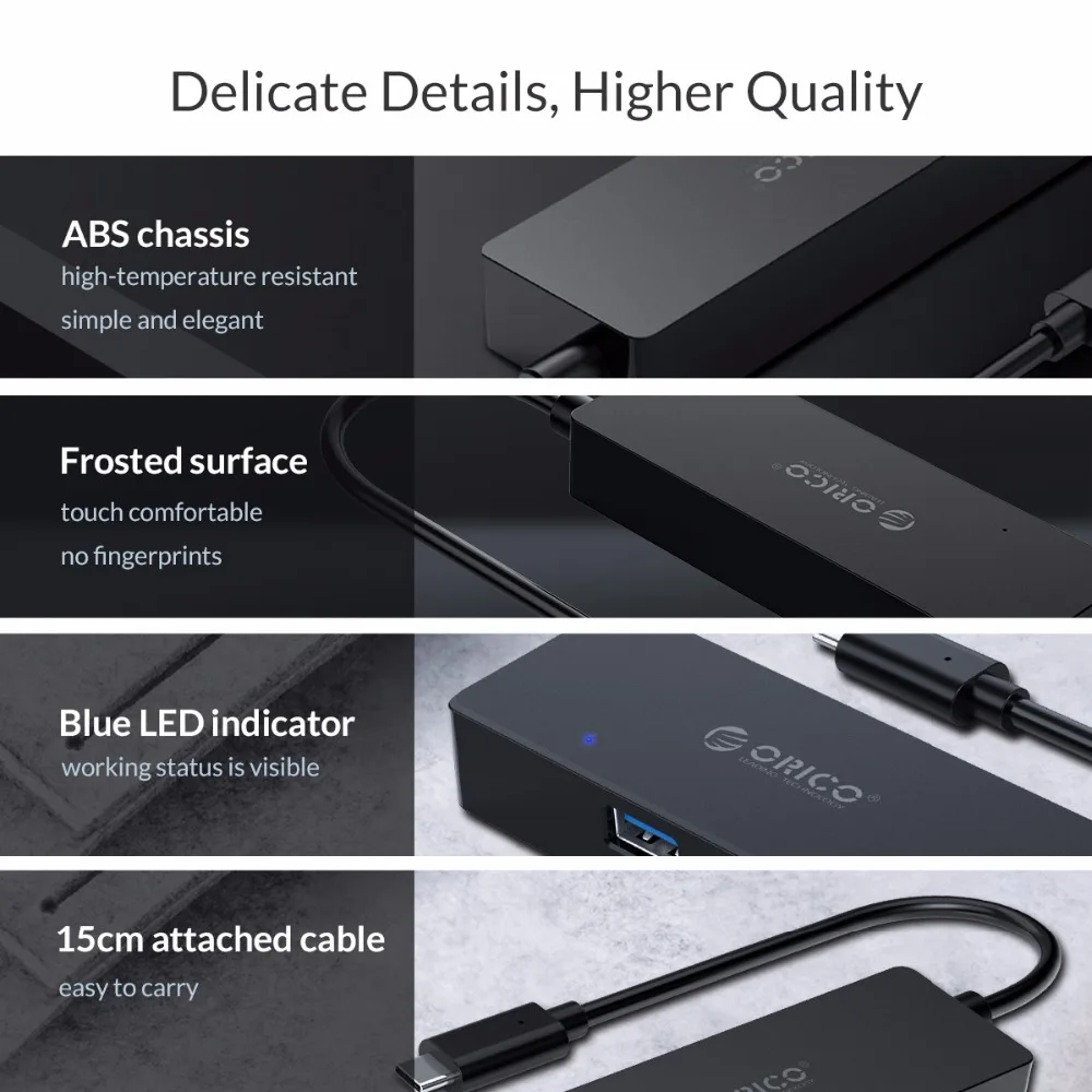 USB Концентратор ORICO 4 в 1 Type-C к RJ45/USB3.0 концентратор Мини Deak адаптер 15 см