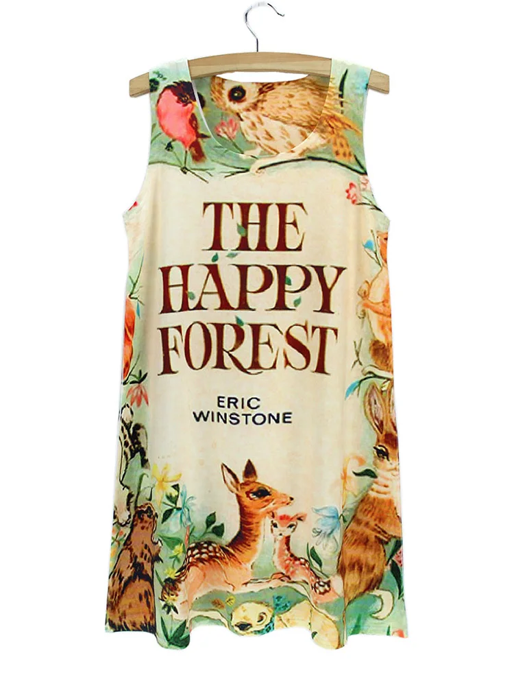 Счастливый лес олень белки птицы Платье с принтом животных новинка 2015 летнее