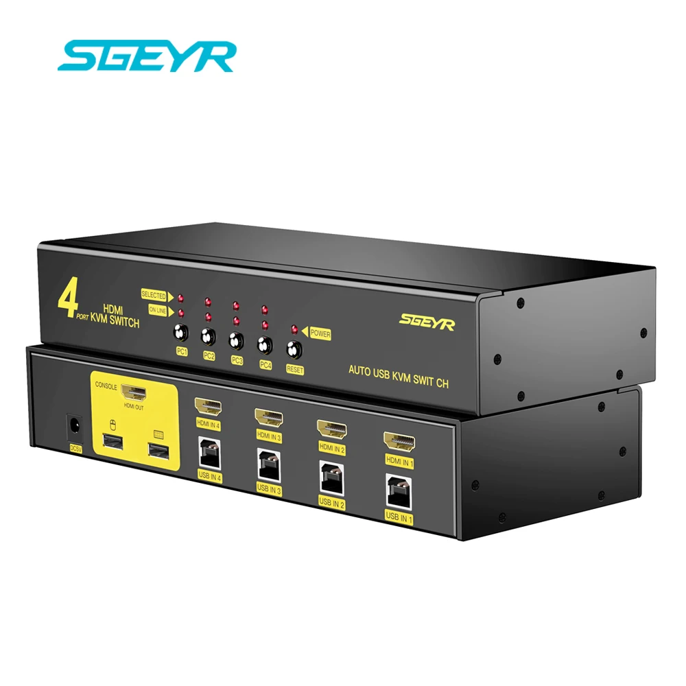 SGEYR HDMI KVM переключатель 4x1 4 порта USB 2 0 в 1 выход коммутатор клавиатура мышь