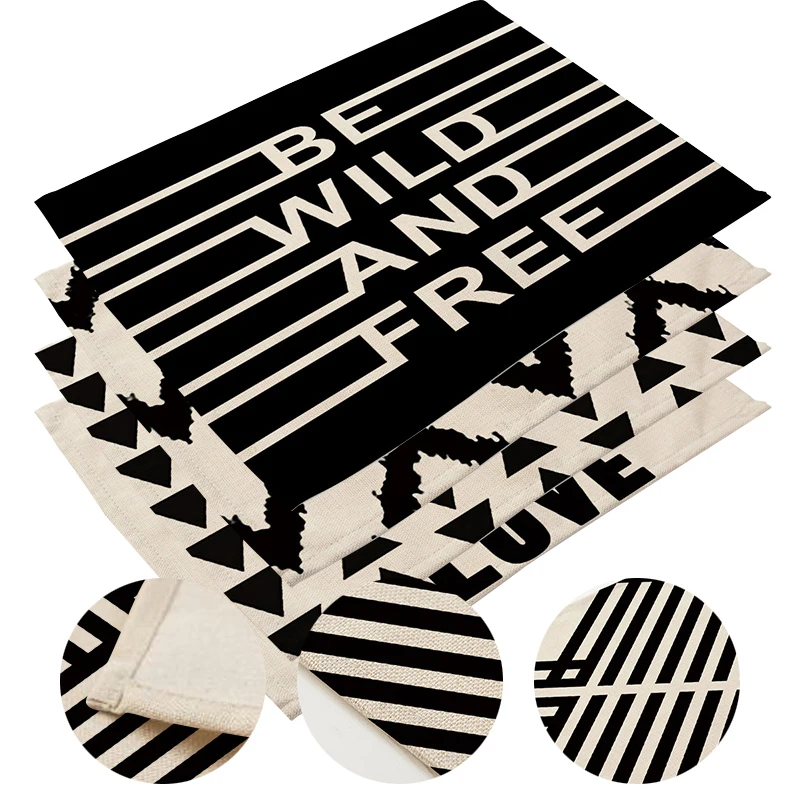 Черно-белые подставки Holaroom с абстрактным геометрическим принтом из хлопка и льна