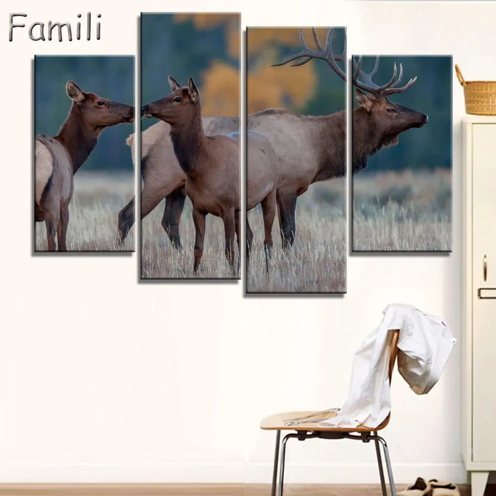 Модульные картины с изображением оленя 4 шт. Картина на холсте принтом Настенная