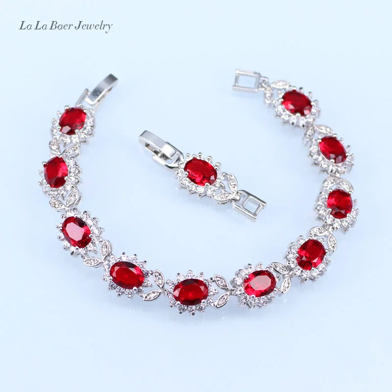 L&ampB Red created Garnet White Zircon Silver Color Jewelry Sets For Women Necklace/Bracelet/Pendant/Earrings/Ring | Украшения и