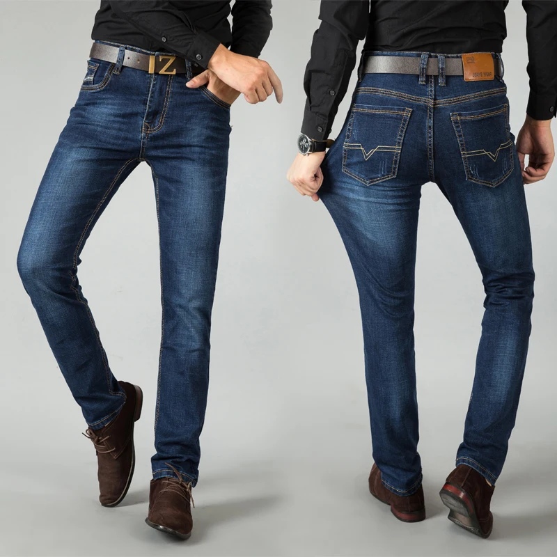 Мужские Стрейчевые джинсы повседневные Прямые облегающие черные брюки хит