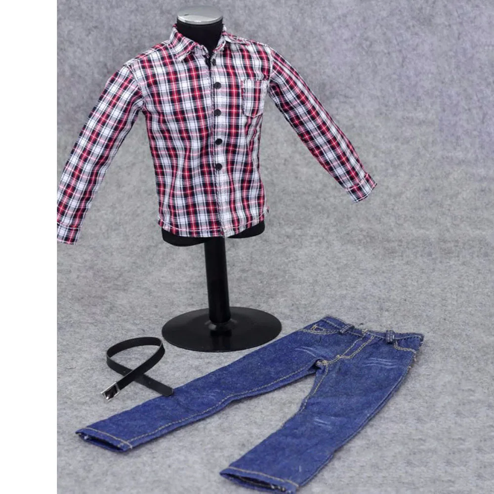 1/6 мужская одежда 1:6 zy Toys Youth красный белый синий Checker Box рубашка и джинсы набор для