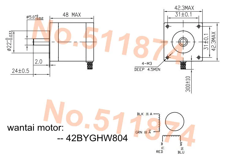 В наличии в Германии! Wantai 60 шт. Nema 17 шаговый двигатель 42BYGHW804 4800g.cm 48mm 1.2A CE ISO ROHS Reprap