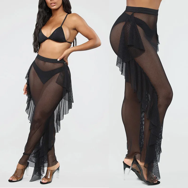 Женская юбка Клубная одежда прозрачная повседневная модная Пляжная высокая