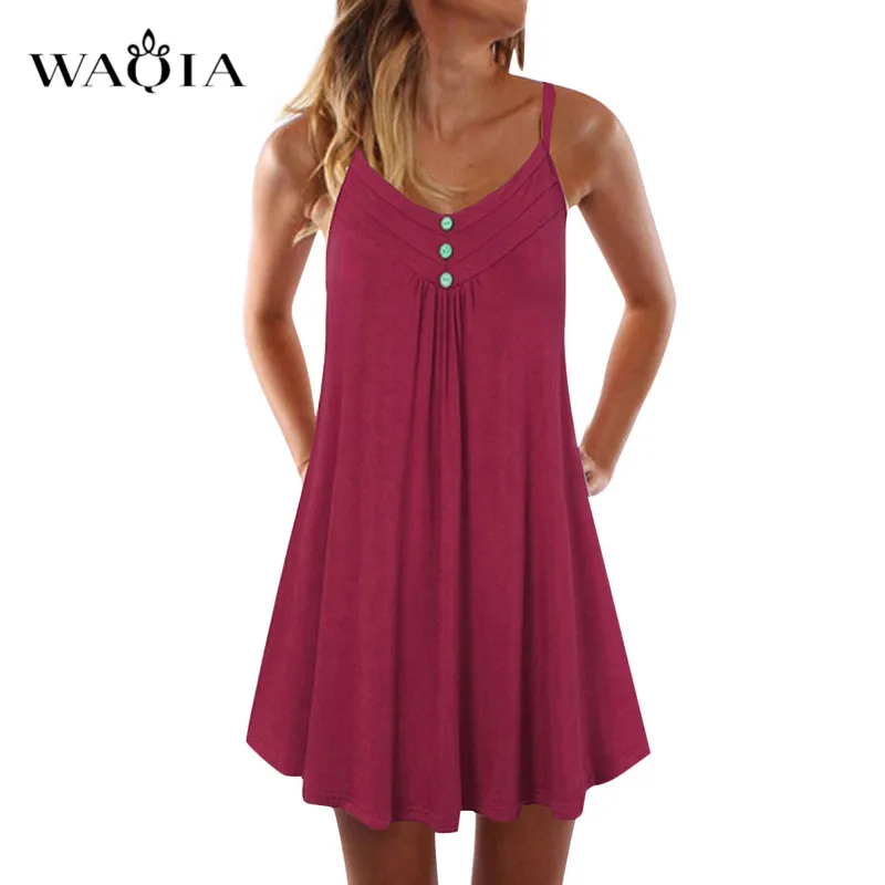 Waqia 2019 летнее платье Для женщин большие размеры 5XL без рукавов Boho Стиль короткие