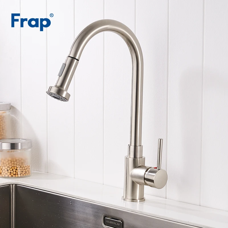 Frap, смеситель для кухни с одной ручкой, выдвижной кран на одно отверстие, вращающийся на 360 градусов, никель, поворотный смеситель для раковины, смеситель Torneira Cozinha Y40050