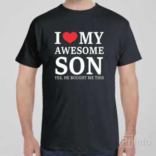 Забавная Футболка I LOVE MY AWESOME SON Рождественский подарок на день рождения