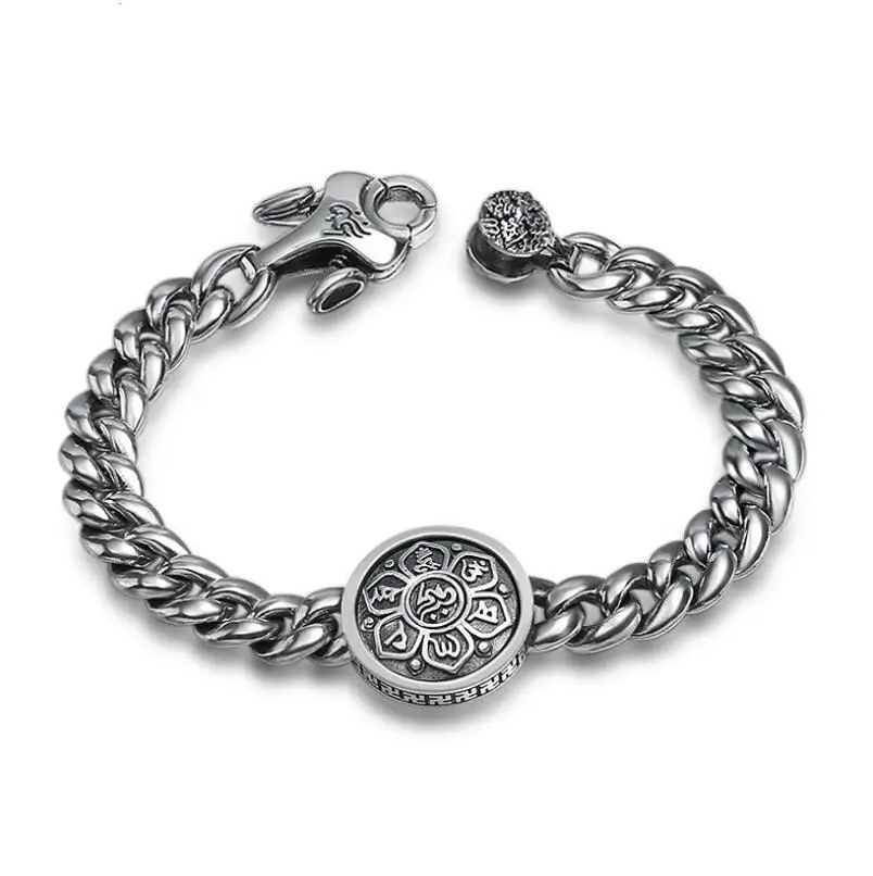 

925 Sterling Silver Jewelry Men Women Thai Silver Bracelet Six Words Good Fortune S925 Hand Chain