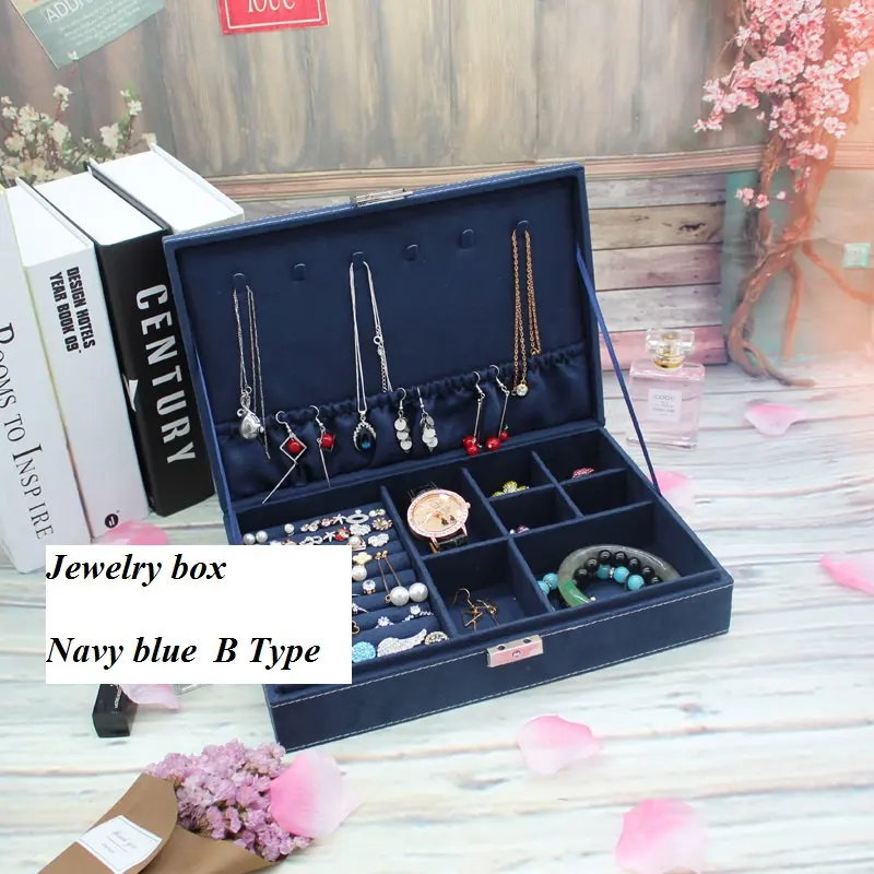 B navy blue Новинка 1 шт. деревянная коробка для ювелирных изделий большая, кольца серьги коробка для хранения ювелирных изделий лучший подарок, ожерелье браслет коробка для хранения ювелирных изделий магазин - Цвет: B navy blue