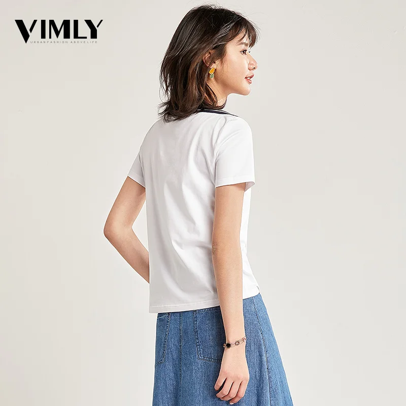 Vimly Летняя женская белая хлопковая Футболка Повседневная Базовая женский с